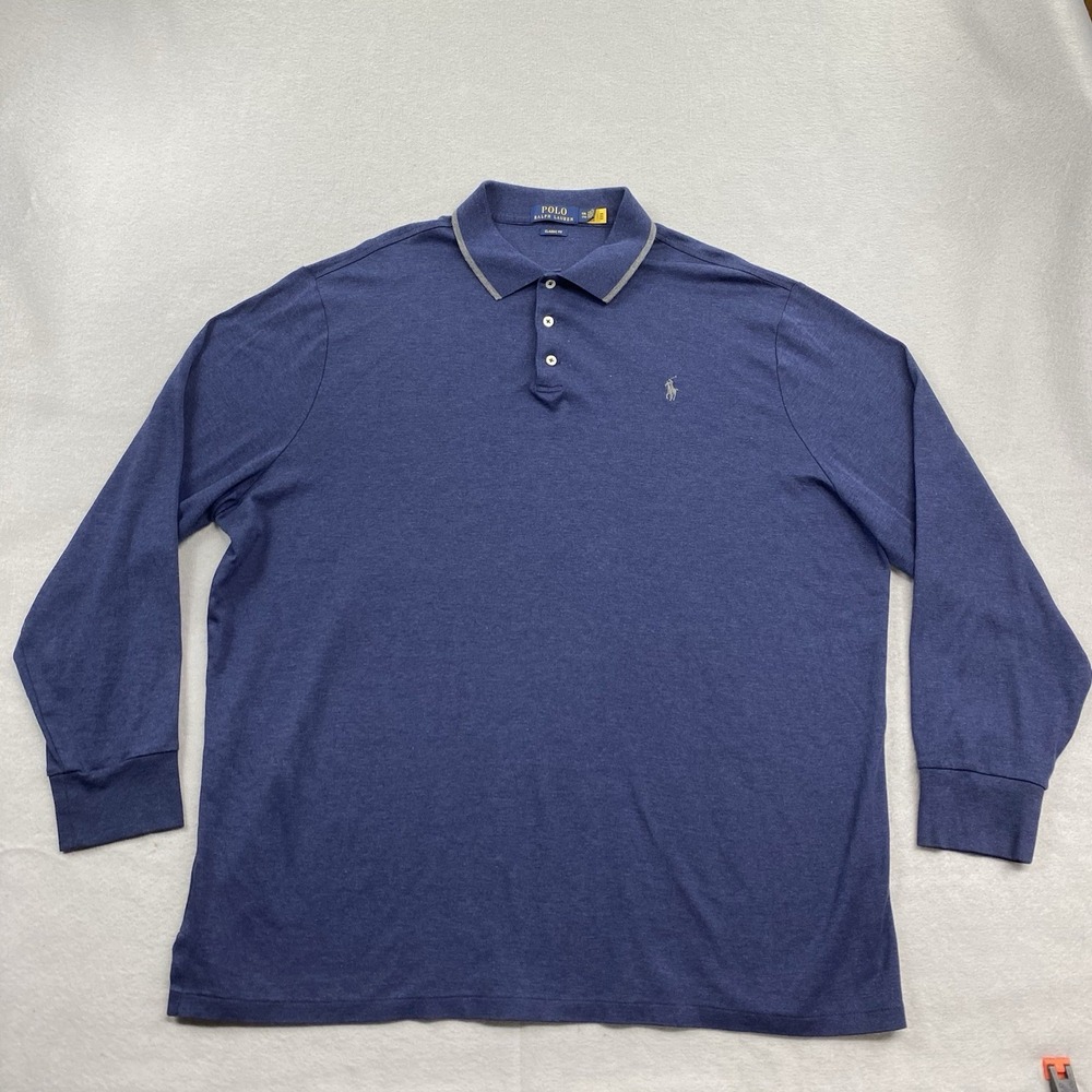 Polo Ralph Lauren Polo Shirt Mens XXL Blue Gray Long Sleeve Classic Fit Pony